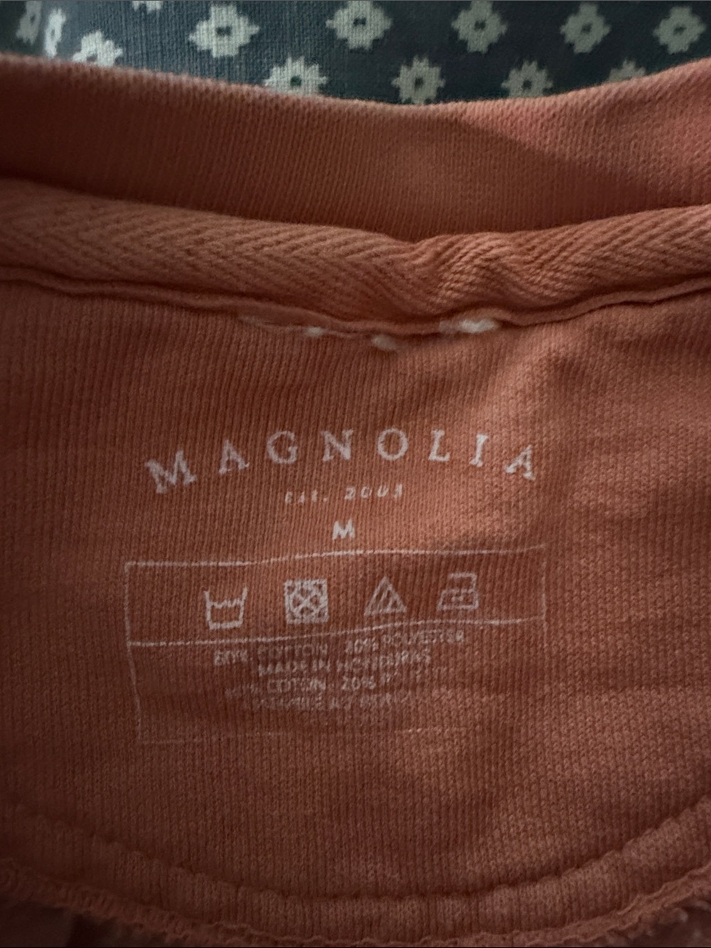 Magnolia Unisex Crewneck Sweatshirt in Burnt Orange with Navy Script - Picture 2 of 3